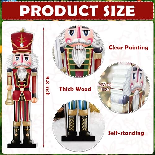 Christmas Wooden Nutcracker Table Centerpieces Tabletop Wood Decorations Tiered Tray Ornaments 4Pcs Indoor Farmhouse Rustic Home Shelf Display (Xmas-Nutcracker-4p)