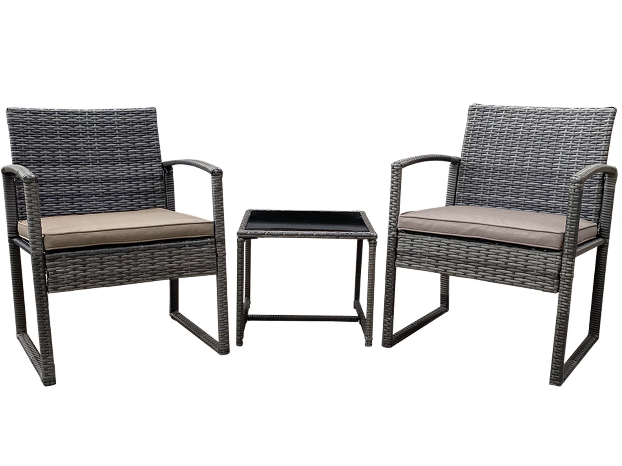 Atlas 3-Piece Rattan Relaxing Furniture Set -Two Chairs With Glass Outdoor Garden Coffee Table- Coffee