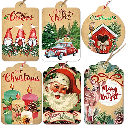 Christmas Gift Tags 60 Count with Untied String (15 Assorted Glitter, Foil, Printed Designs for DIY Xmas Present Wrap and Label Package Name Card)