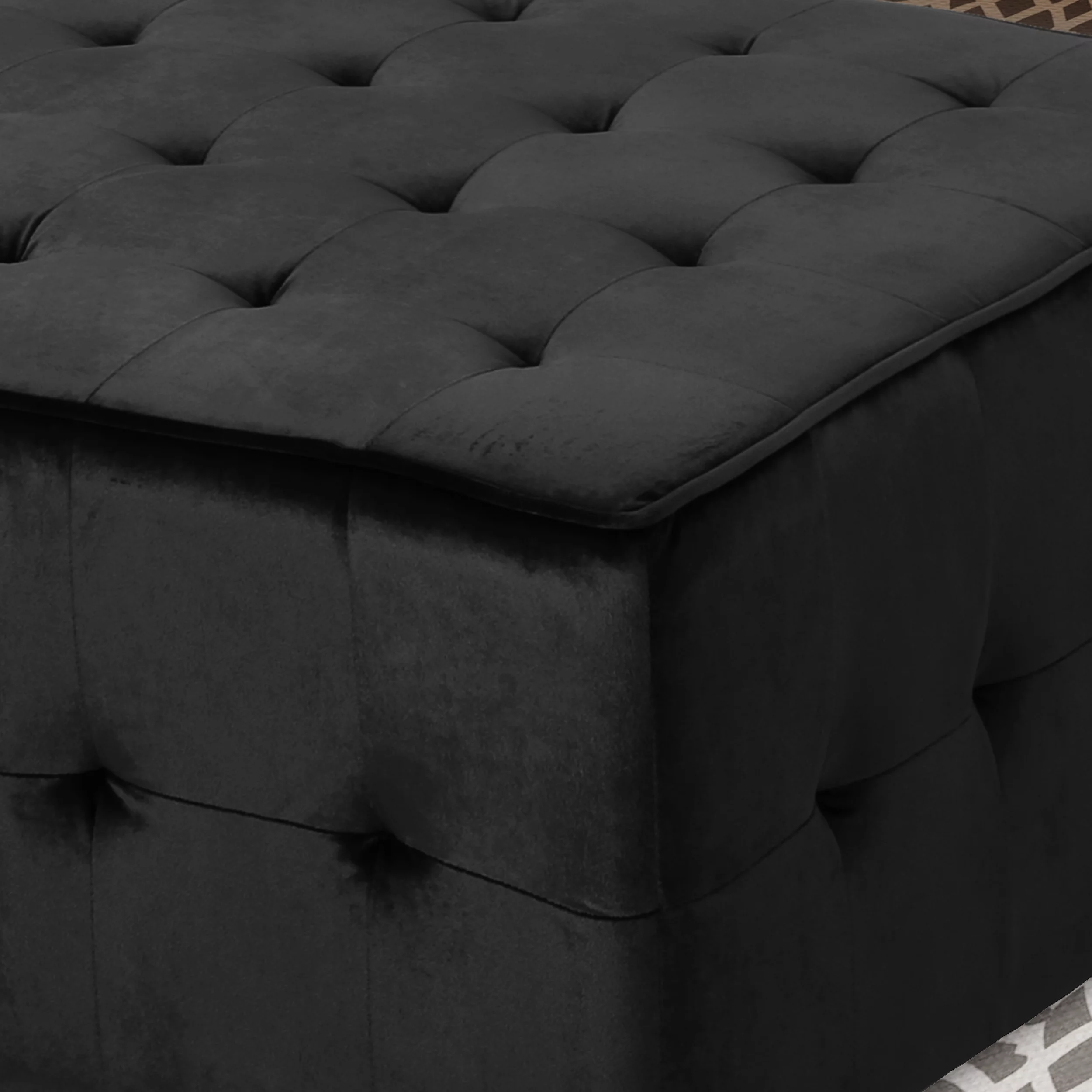 Noble House Jerry Glam Tufted Velvet Ottoman, Black