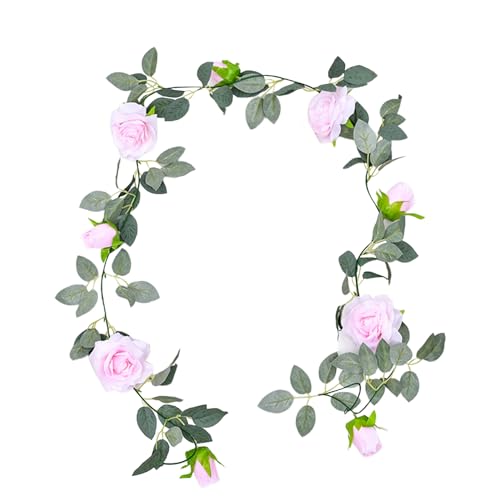 Lifelike Flower Vine Decor Easy-to-Hang Decorative Garland Artificial Eucalyptus Rose for Home Wedding Garden Realistic Faux Vines Light Pink