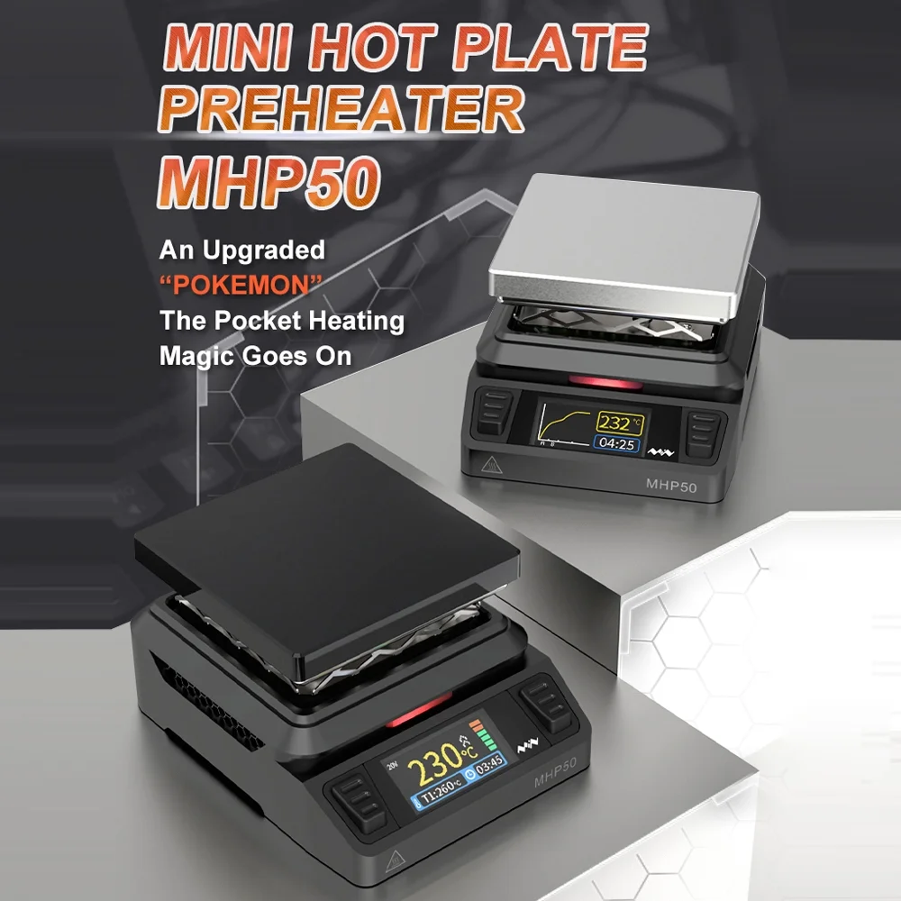 Constant Temperature Heating Platform 50*50mm Enlarged Heating Area Built-in Cooling Fan 160*80 LCD Display Segmented Heating Design with Firmware Upgrade Function