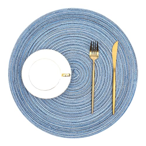 SHACOS Glitter Gold Round Braided Placemats Set of 8 Sparkle Washable 15 inch Round Table Mats Woven Place Mats for Dining Table (Gold, 8)