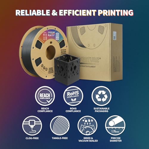 OVERTURE PLA Filament 1.75mm PLA 3D Printer Filament, 2kg Cardboard Spool (4.4lbs), Dimensional Accuracy +/- 0.02mm, Fit Most FDM Printer (Black 2-Pack)