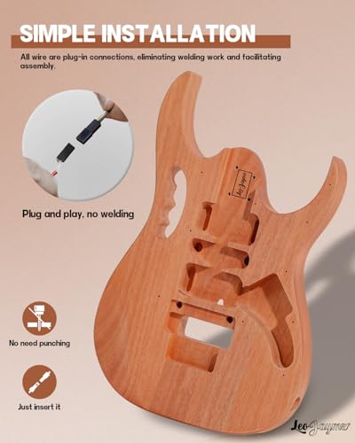 Leo Jaymz DIY Single Cut Electric Guitar Kits with Mahogany Body and Neck - Rosewood Fingerboard and All Components Included (LP Hollow)