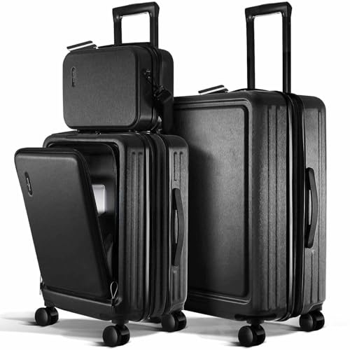 22 Inch Carry On Luggage 22x14x9 Airline Approved, Carry On Suitcase with Wheels, Hard-shell Carry-on Luggage, Durable Luggage Carry-On, Black Small Suitcase with Cosmetic Case
