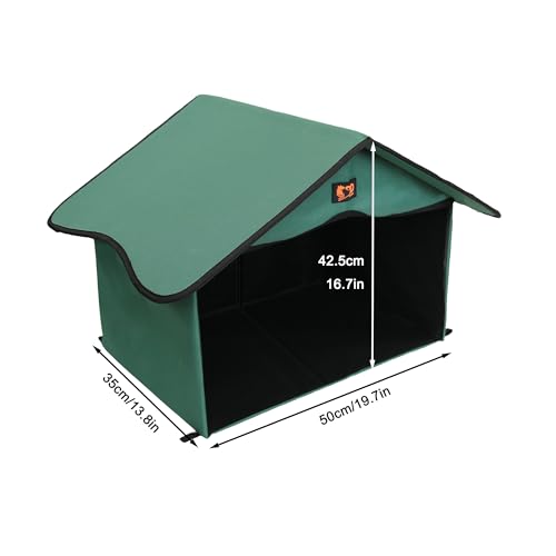 Outdoor Cat House, Waterproof Pet Shelter/Dining Room, for Feral/Community Cats (Green1)