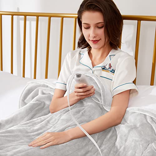 Electric Blanket Heated Throw, Soft Flannel & Sherpa Heating Blanket Throw with 3 Heating Levels & 4hrs Auto Off, Machine Washable, ETL Certification, Home Office Use, 50x60 Inch, Blue