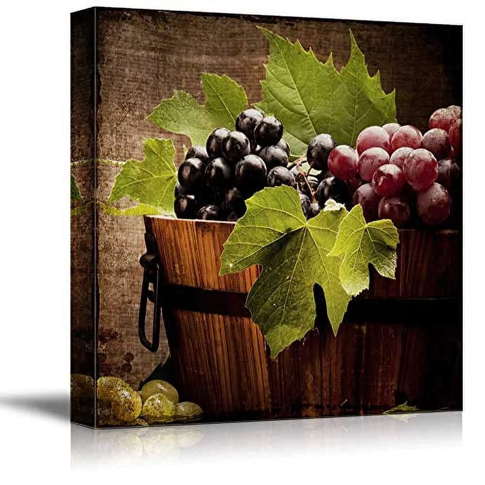 wall26 - Square Canvas Wall Art - Grapes in a Wooden Barrel Winery Concept - Giclee Print Gallery Wrap Modern Home Art Ready to Hang - 16x16 inches