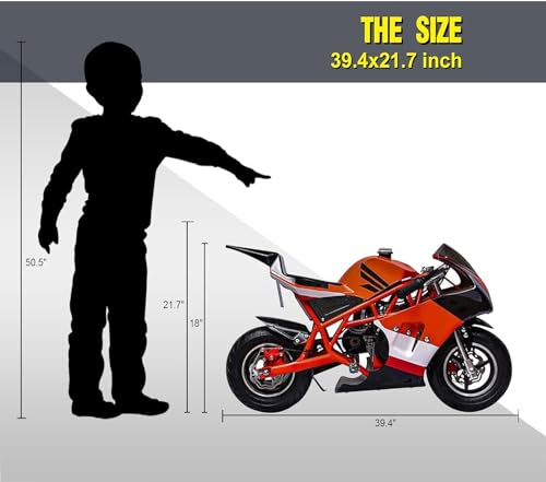 Mini Pocket Bike, G00001 Model 40CC 4-Stroke Gas Bike with Off-Rode Tire, Suspensions, Disc Brakes, Max Load 160Lbs, Up to 20Mph, EPA Approved (Blue)