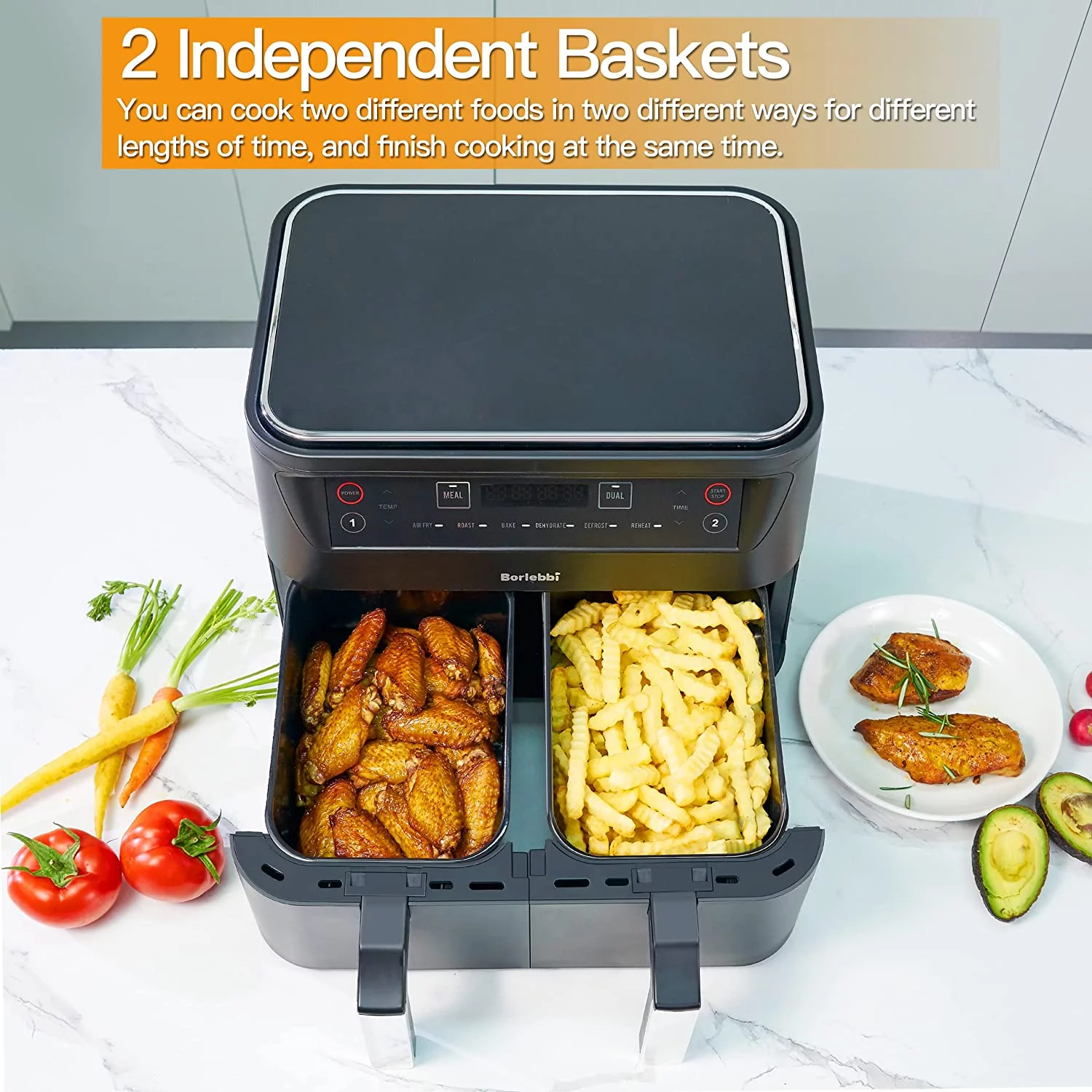 Excellent Air Fryer  8 Quart Dual Zone Air Fryers Oilless Cooker with 2 Independent Nonstick Frying Baskets  6-in-1 Cooking Functions Airfryer  Black