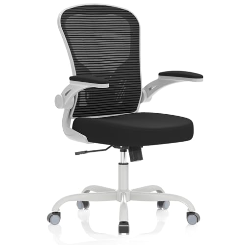 Office Chair, Ergonomic Desk Chairs 330LBS Capacity High Back Mesh Computer Chair with Flip-up Armrests, Comfy Work Chair with Adjustable Lumbar Support, Rolling Chair (Grey Black, One Size)