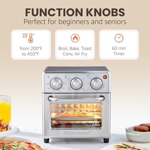 Elite Gourmet EAF0852SS 8.5Qt. Capacity Air Fryer Oven, Air Fry, Broil, Toast, Bake & Broil with Convection, Time and Temperature Controls, 800-Watts, Includes 25 Delicious Recipes, Stainless Steel