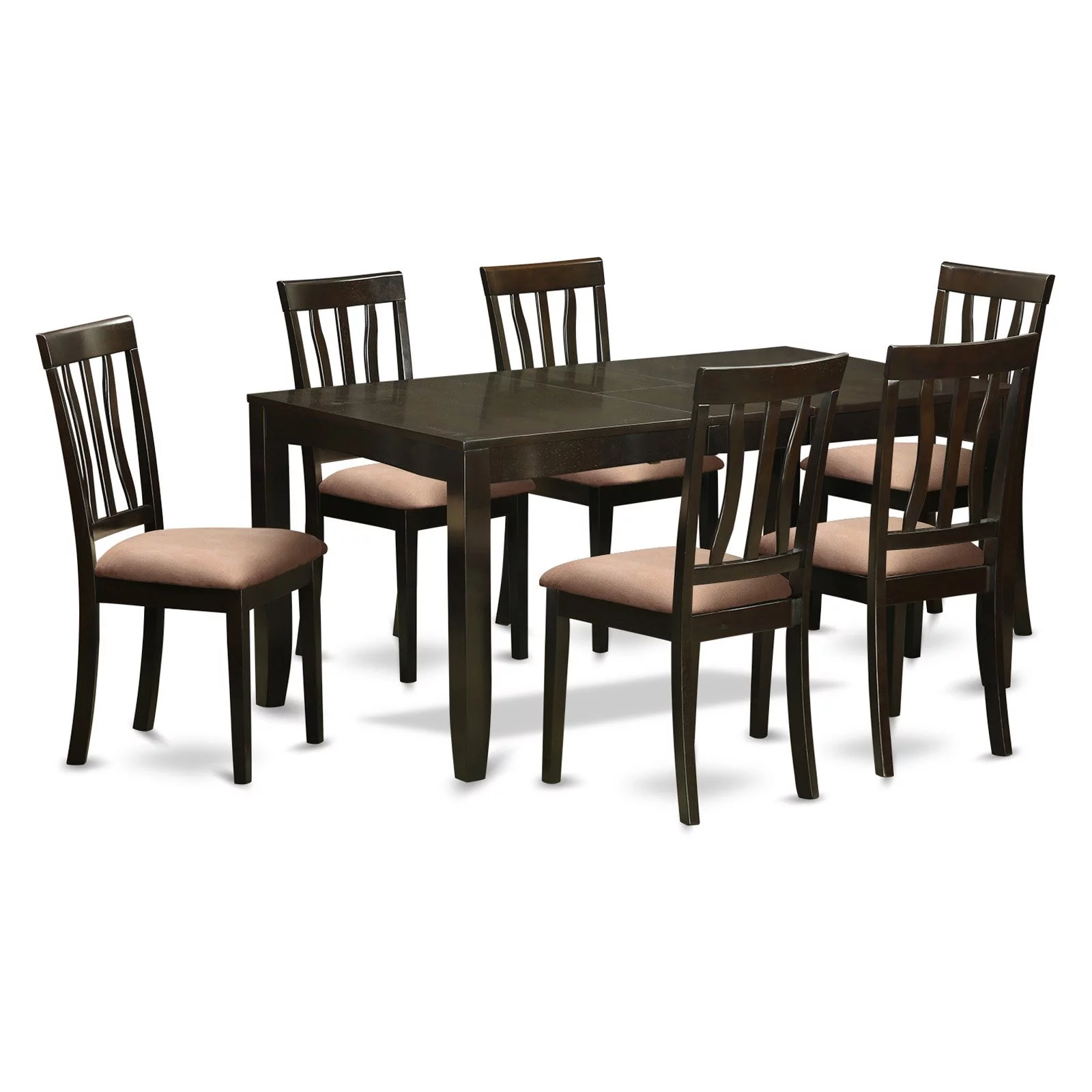 East West Furniture  Dining Table Set- a Dinner Table and 6 Dining Room Chairs, Cappuccino (Seat Options) LYAN7-CAP-C