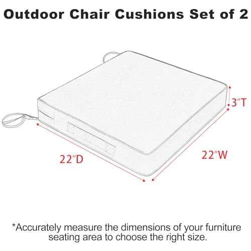 Favoyard Patio Chair Cushions 19 x 19 x 3 Inch Waterproof Outdoor Seat Cushions for Patio Furniture 3-Year Color Fastness Garden Sofa Couch Chair Pads with Handle & Adjustable Straps Set of 2, Beige