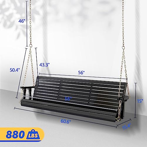 VINGLI Upgraded Patio Wooden Porch Swing for Courtyard & Garden, Heavy Duty 880 LBS Swing Chair Bench with Hanging Chains for Outdoors (5 FT, White)