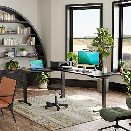 FEZIBO Triple Motor L Shaped Standing Desk Frame Height Adjustable, Electric Standing Desk Legs for 55 Inches to 75 Inches Desk Tops, Home Office Sit Stand Desk Base, Black (Frame Only)