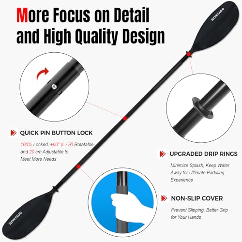 Kayak Paddles with Alloy Shaft and PP Blade, Floating Kayaking Oars, Adjustable 230-250 cm/90-98 Inches, 210-230 cm/82-90 Inches