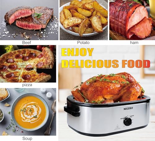 Roaster Oven,22Qt ElectricRoasterOven with Visible Glass Lid, ElectricTurkeyRoaster Oven with Removable Pan &Rack,150-450°F Full-Range TemperatureControlFits Turkeys Up to 26LBS