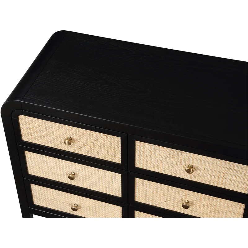 Meridian Furniture Siena Black Ash Wood and Natural Cane Dresser