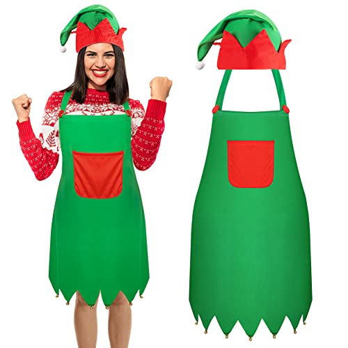 LOVEINUSA Christmas Elf Apron and Hat Set, Santa Aprons Hats Cosplay for Christmas Party Costume Supplies
