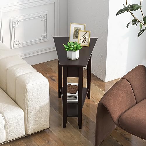 Giantex Wedge End Table, Triangle Side Table with Storage Shelf and Solid Wood Legs, Recliner Table, 24.5