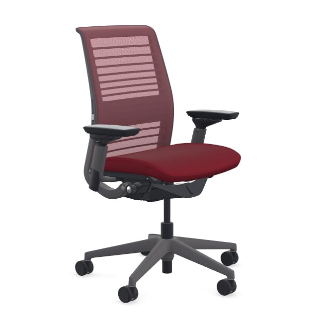 Steelcase Think Office Chair - Ergonomic Work Chair - Lumbar Support - 4D Arms - Dark Merle Frame with 3D Knit Back - Licorice Fabric with Wheels for Carpet Flooring