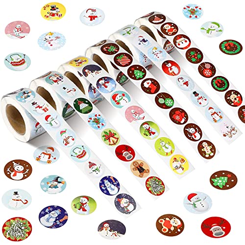 6 Rolls 3000 Pieces Christmas Stickers Round Adhesive Labels - Xmas Decorative Labels Roll 1 Inch 48 Designs for Cards Envelopes Boxes