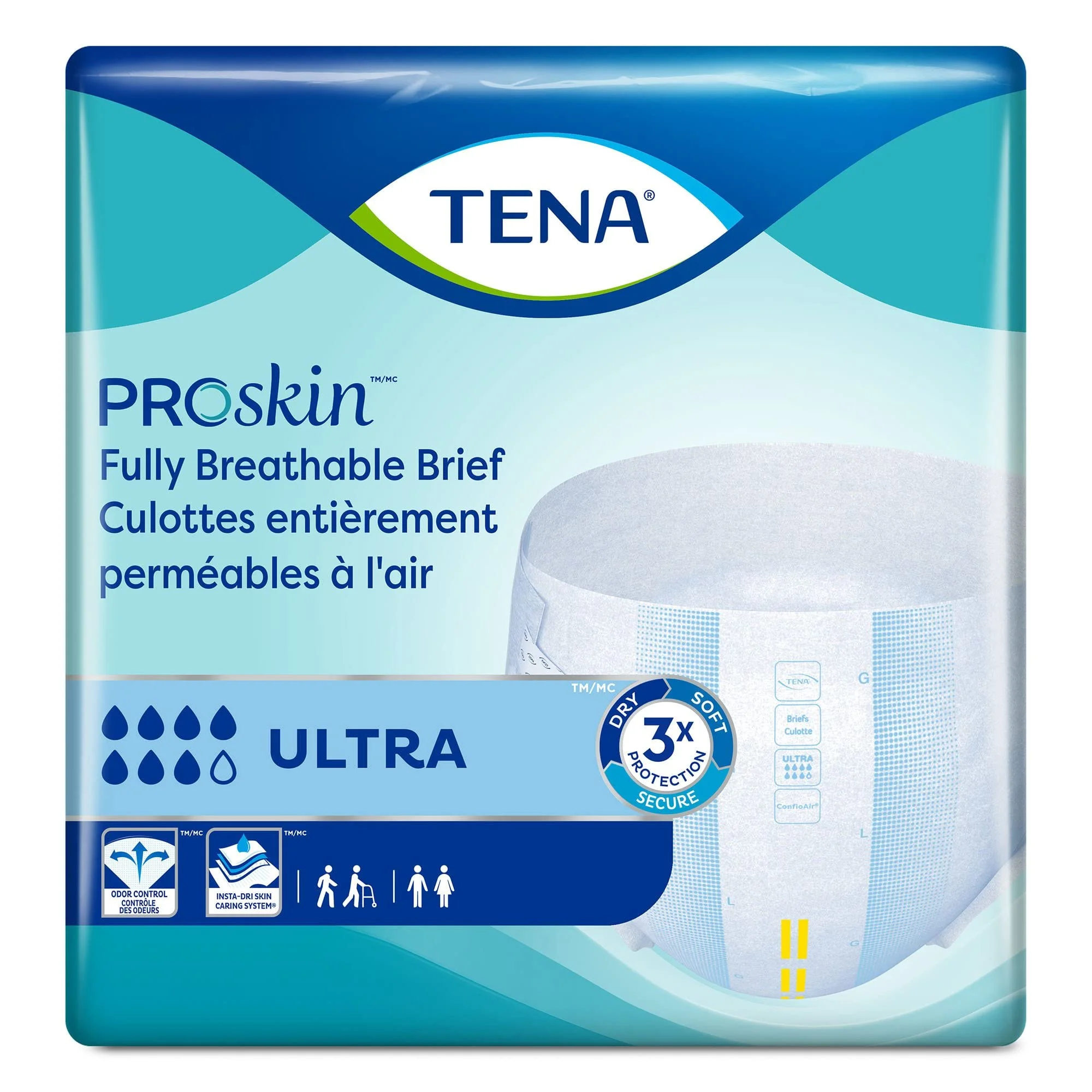 TENA Ultra Breathable Briefs, Incontinence, Disposable, Absorbent, Large, 40 Count, 40 Packs, 40 Total