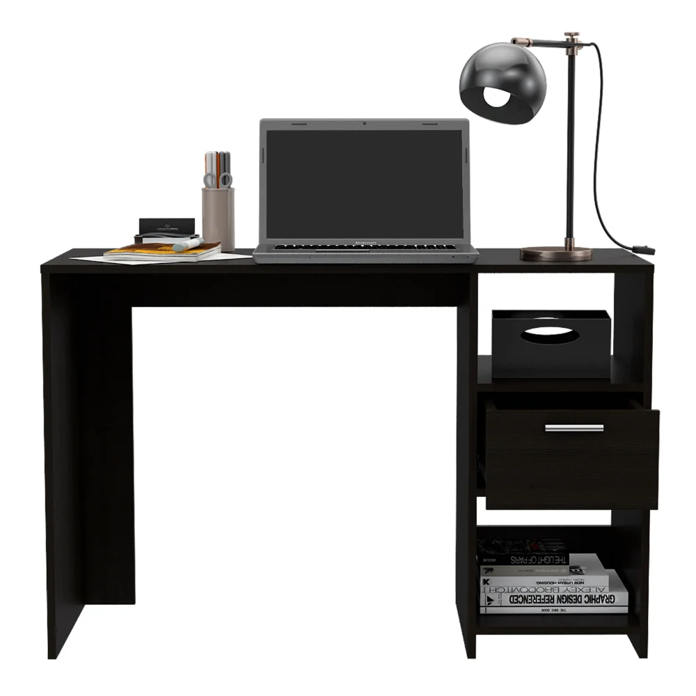 FM FURNITURE Arlington Computer Desk with Two Shelves Black Engineered Wood