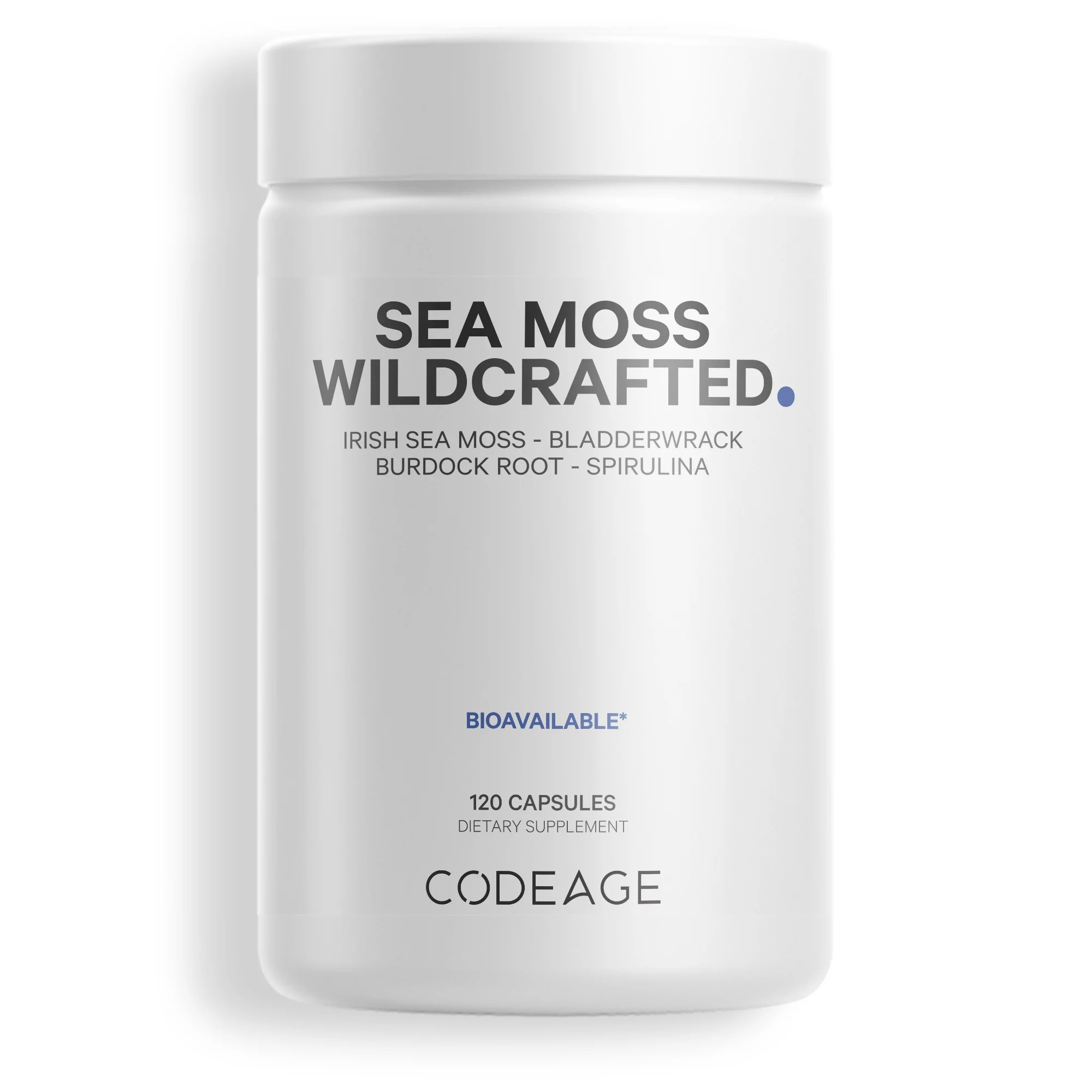 Codeage Raw Wildcrafted Irish Sea Moss, Bladderwrack, Burdock Root, Spirulina & BioPerine® Pepper, 120 ct