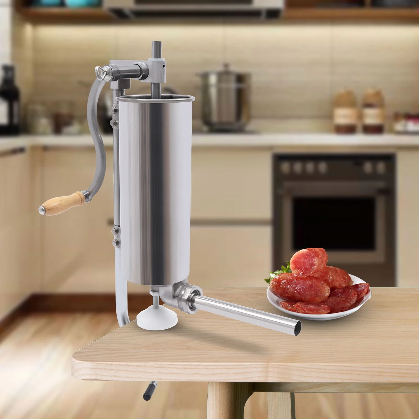 Wuzstar 3L/6lbs Manual Sausage Stuffer Vertical Stainless Steel Sausage Maker 4 Tube