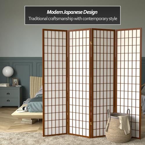 Red Lantern 6 ft. Tall Window Pane Shoji Screen-Natural-4 Panels Room Divider