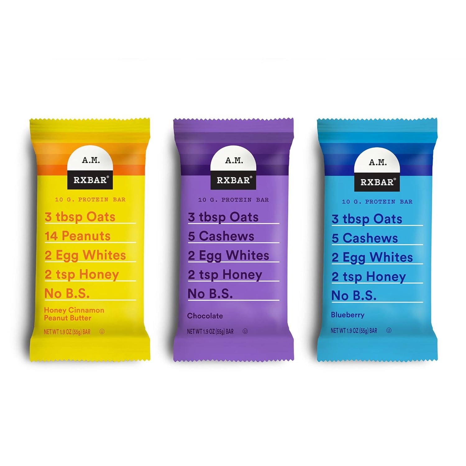 RXBAR A.M. Protein Bars, Variety Pack, Gluten Free Snacks, Breakfast Snacks, 22.8oz Box (12 Bars)