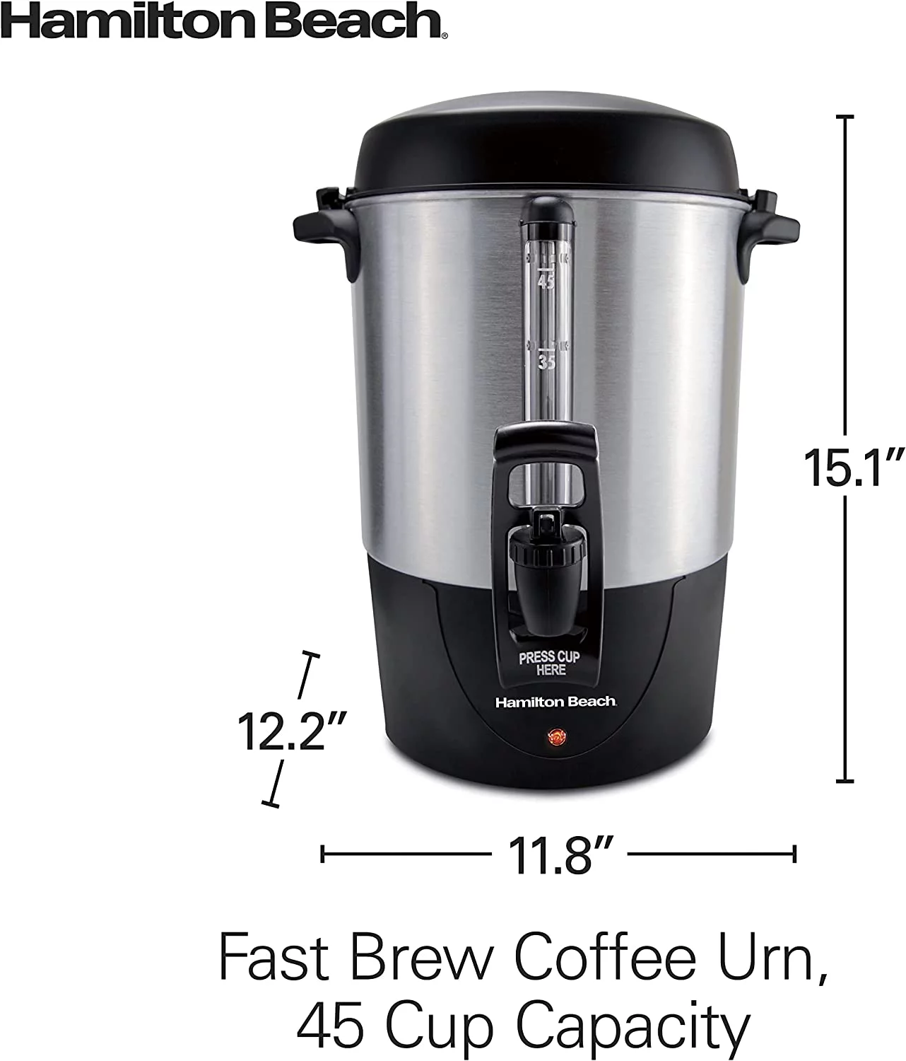 Hamilton Beach 40521 Coffee Urn and Hot Beverage Dispenser, 45 Cup, Fast Brew, Silver
