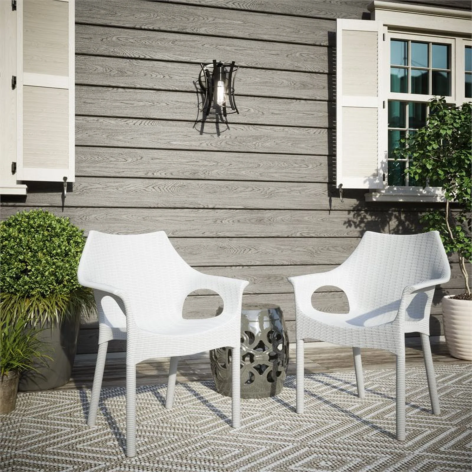 Strata Furniture Carina Weatherproof Chairs in White (Set of 2)