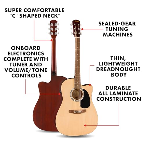 Fender FA-25CE Dreadnought Acoustic Electric Guitar, Beginner Guitar, with 2-Year Warranty, Includes Built-in Tuner and On-Board Volume and Tone Controls, Comes with Free Lessons, Sunburst
