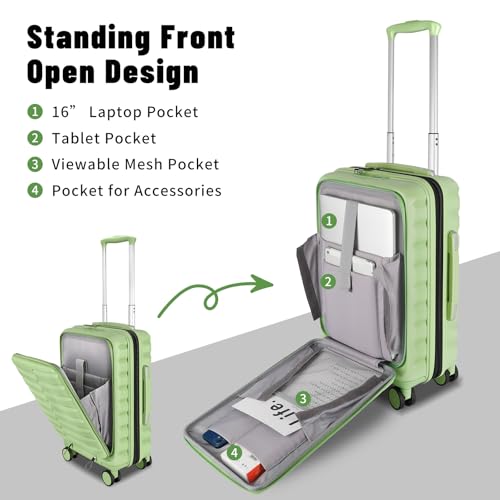 Lightweight Luggage with Spinner Wheels & YKK Zipper, 3-Piece Travel Suitcase ABS+PC Hardshell Luggage Set with TSA Lock, Light Avocado Green (20+24+28 inch)