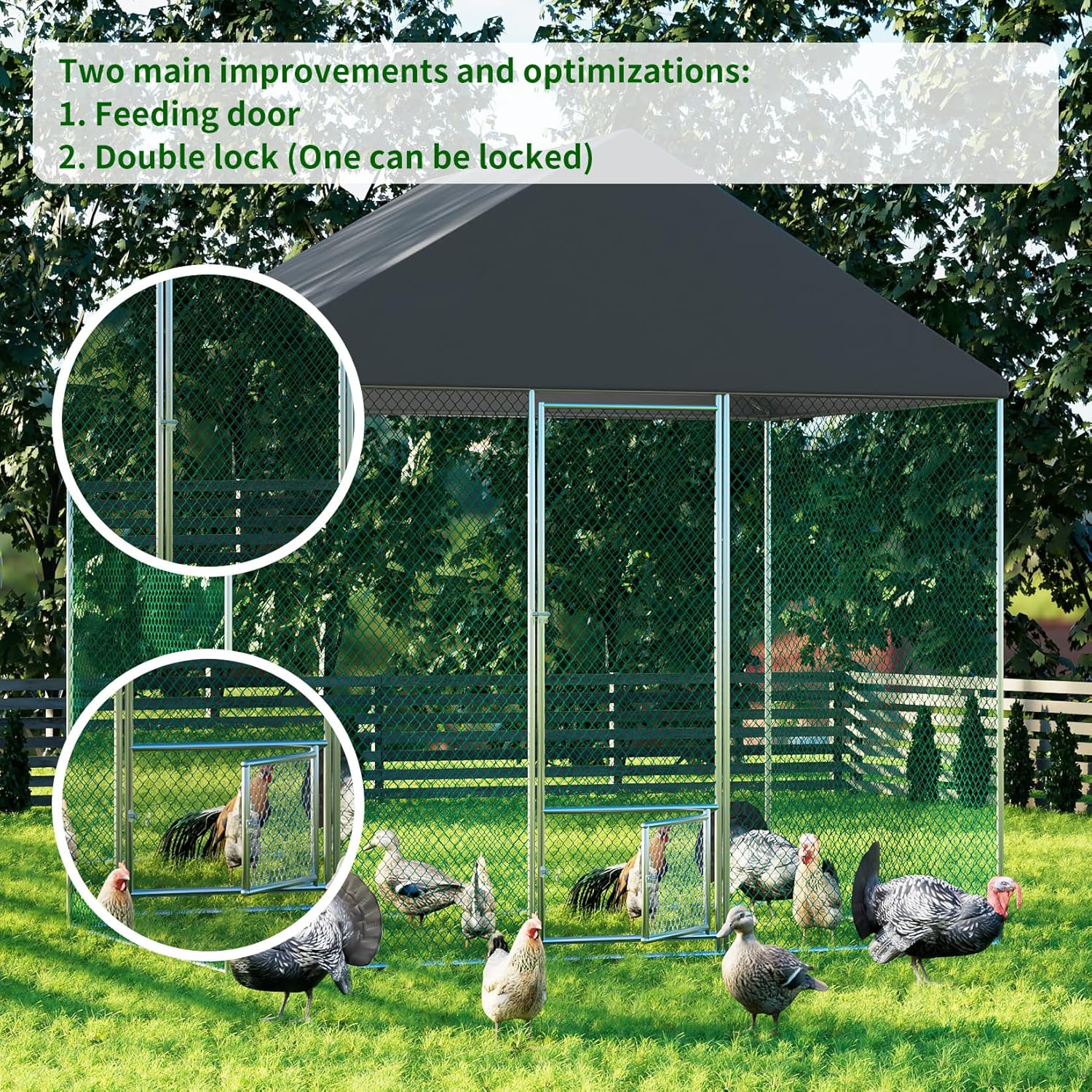 Large Chicken Coop Run Outdoor: Walk-in Poultry Hen Cage Run House with Small Feeding Door and Stakes - 9Ft Extra Tall Full Covered Chickens Habitat Crate Fence with Waterproof Anti-Ultraviolet Cover