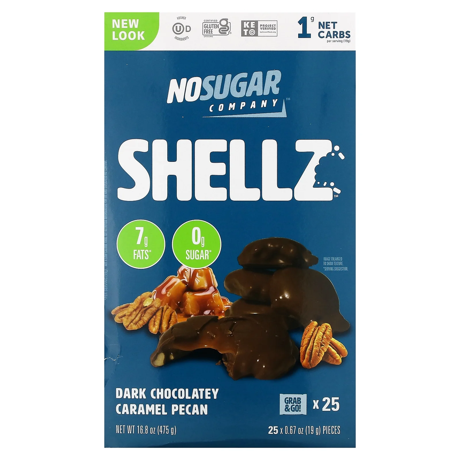 No Sugar Company Shellz, Dark Chocolatey Caramel Pecan, 25 Pieces, 0.67 oz (19 g) Each