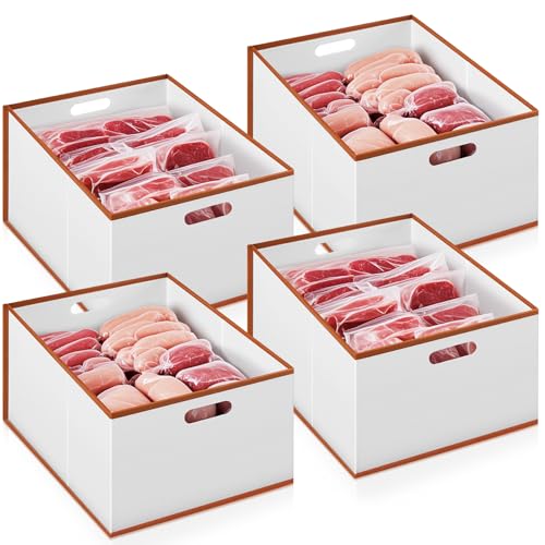 Chunful 4 Pcs Collapsible Freezer Organizer Bins with Handles 11. 7 x 15. 7 x 7. 9 Inch Water Resistant Deep Chest Freezer Organizer Bins