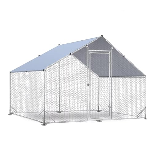 Outdoor Metal Chicken Coop Large Walk-in Poultry Cage Spire-Shaped Chicken Run with Waterproof and Anti-Ultraviolet Cover for Outside,Backyard and Farm,13' L x 9.8' W x 6.4' H