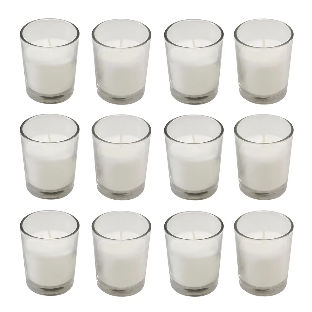 LumaBase Set of 12 Clear Glass Votive Candles for Elegant Home Decor