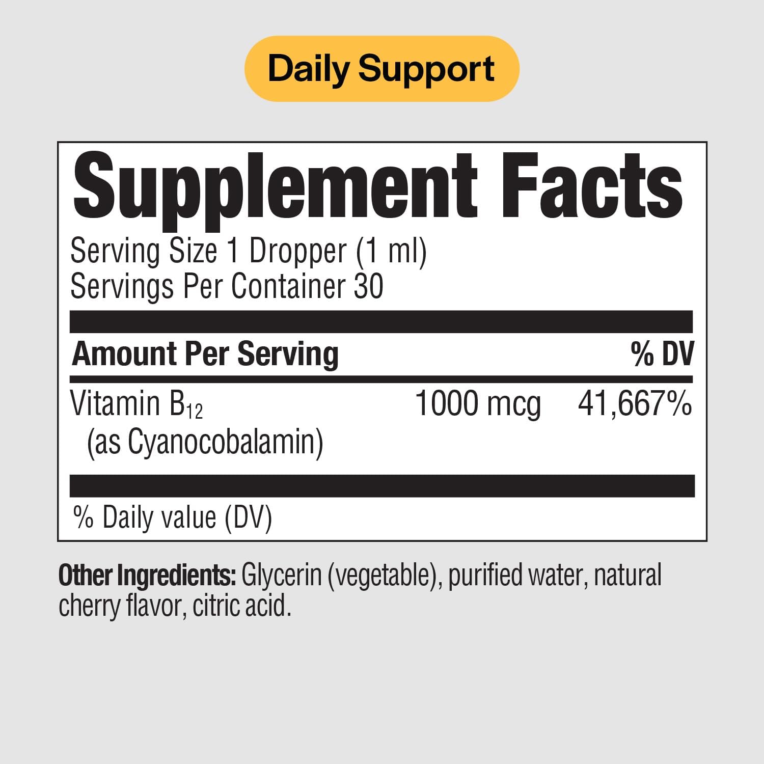 PureFormulas Liquid B12 1000 mcg - Natural Cherry Flavor B12 Sublingual Drops, Potent Daily Support for Energy & Wellness - Non-GMO, Allergen-Free - 1 fl. Oz.