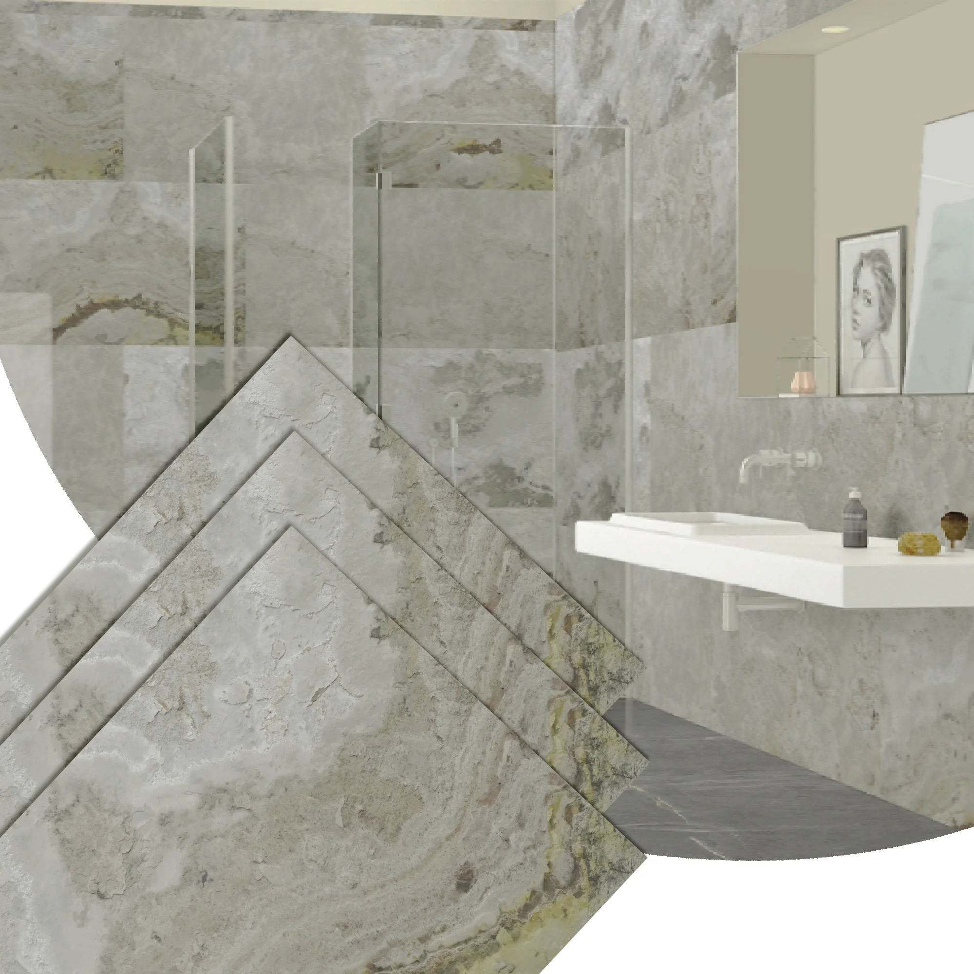 Dundee Deco Stone Veneer Wall Panels, Extra Large DIY Stone Finish 3 x 2 ft Tiles for Outdoor Indoor Wall or Backsplash, Made with Real Stone, Sanjayani White - Set of 10, Covers 58 sq ft