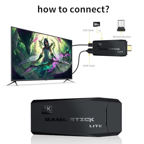 weiyuii Wireless Retro Game Console Stick Built-in 20000+ Classic Games, 4K HDMI Output Nostalgia Plug & Play Retro Video Gaming Stick, Dual 2.4G Wireless Controller