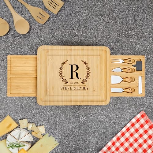 RoyalHouse Personalized Charcuterie Board, Custom Bamboo Engraved Cheese Board, Customized Gifts, Bridal Shower Gifts, Perfect for Personalized Christmas Gift
