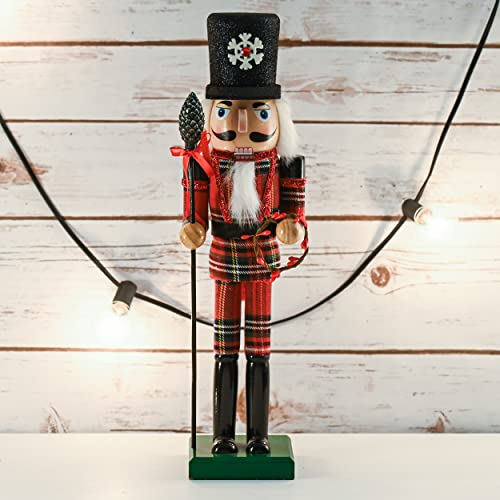 Ornativity Christmas Buffalo Plaid Nutcracker – Red and Black Wooden Nutcracker Soldier with an Acorn Staff and Holly Berries Wreath Xmas Themed Holiday Nut Cracker Doll Figure Decorations 15