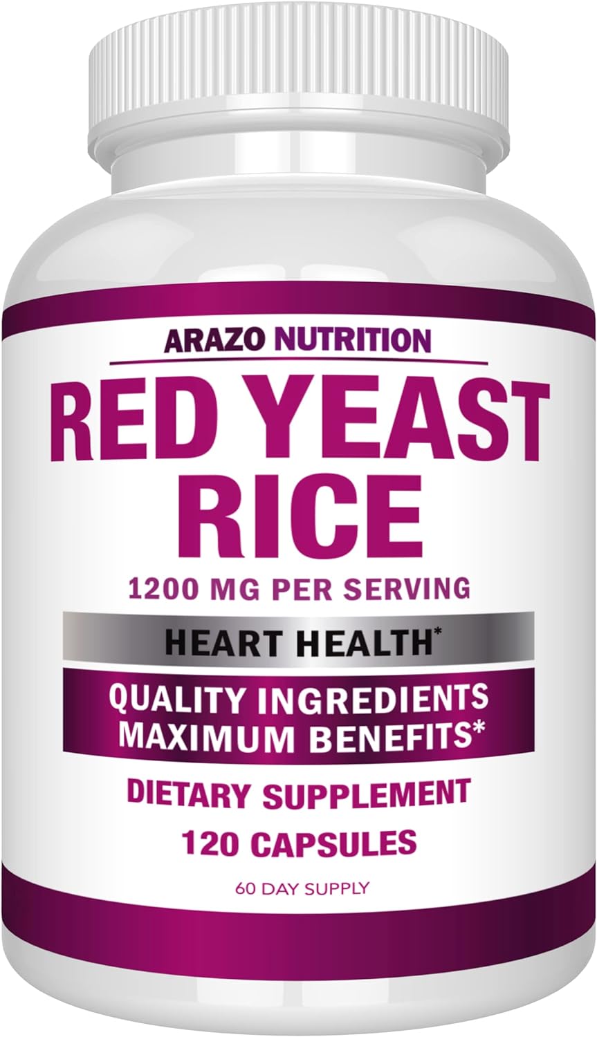 Arazo Nutrition Red Yeast Rice Extract 1200 MG – Citrinin Free Supplement – Vegetarian 120 Capsules