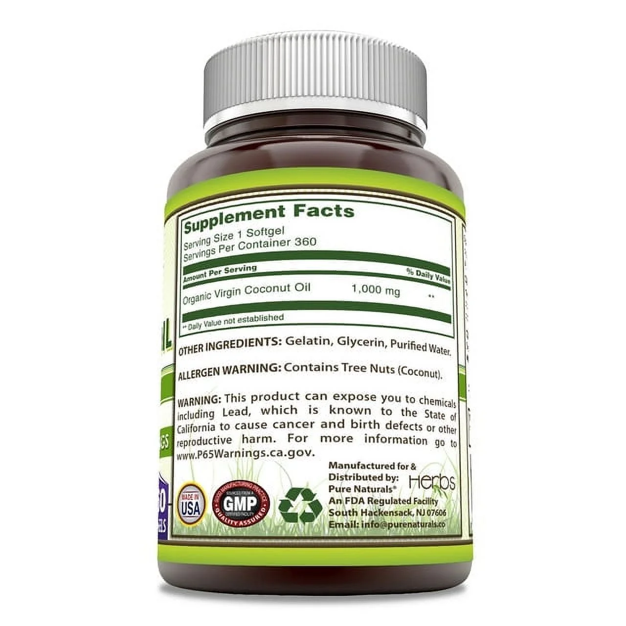 Pure Naturals Extra Virgin Coconut Oil 1000mg 360 Softgels Supplement | Non-GMO | Gluten Free